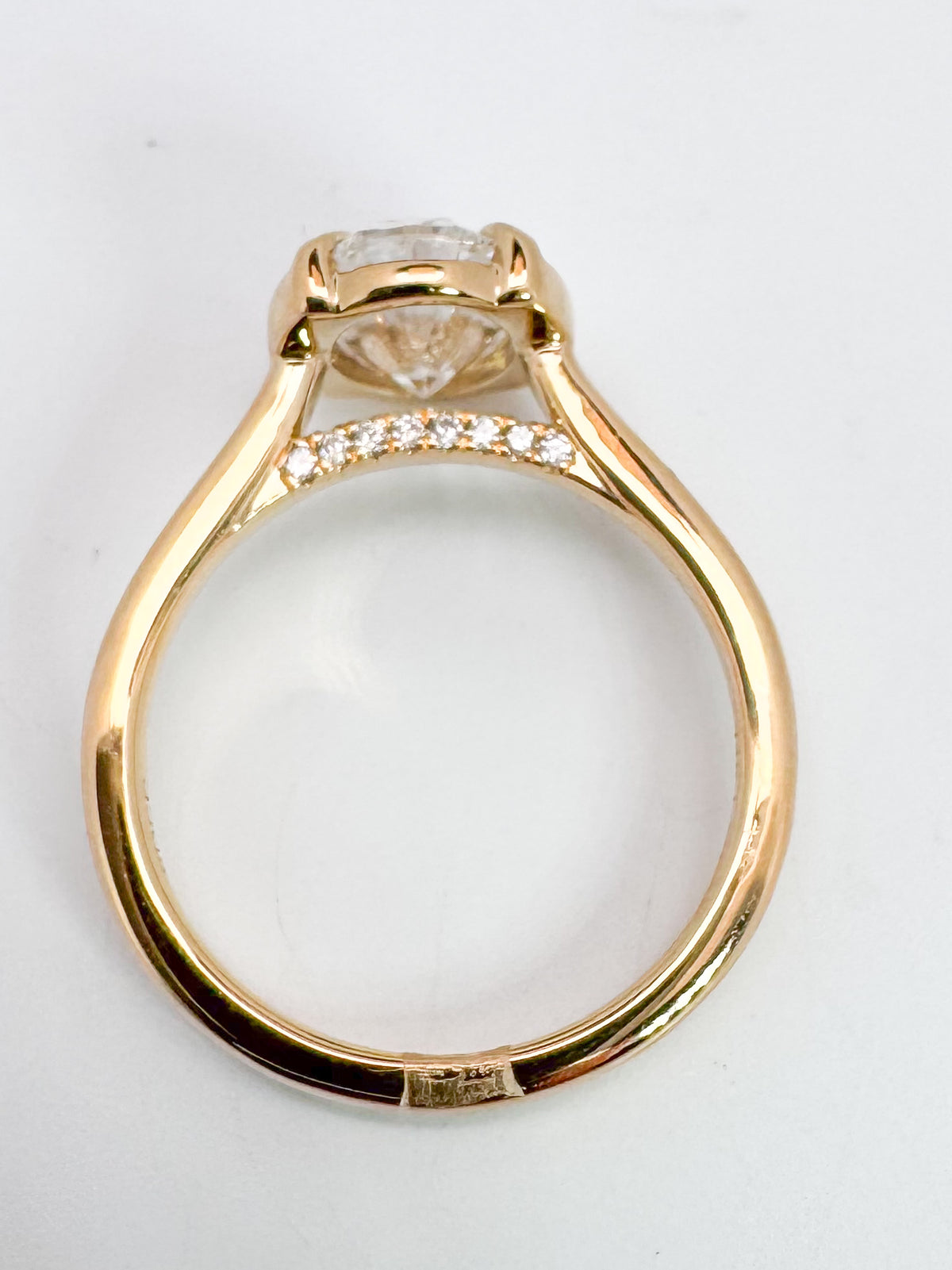 14KY 2.05 carat oval VS2 E set with .11 side diamonds Lab grown, IGI certified