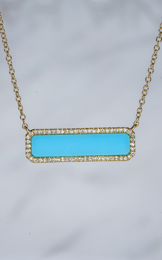 Turquoise and Diamond Bar Pendant