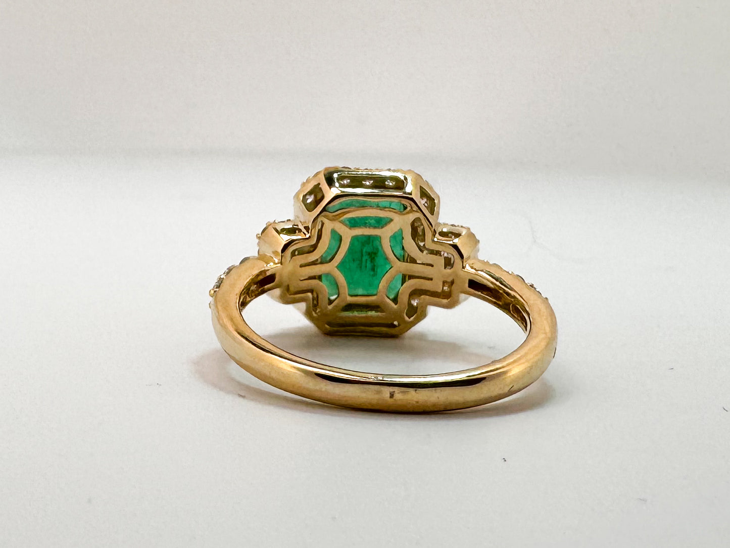 14K, yellow gold, 2.15 carat natural emerald and diamond fashion ring.