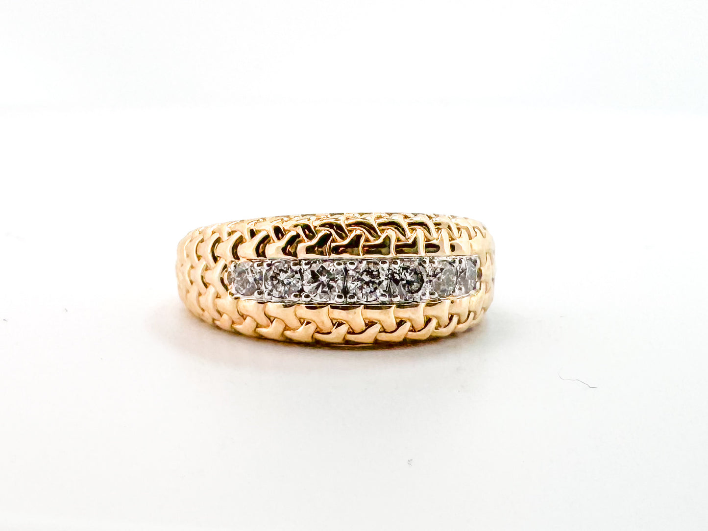 14k, yellow gold, braided, natural diamond fashion ring. .33 diamond total weight