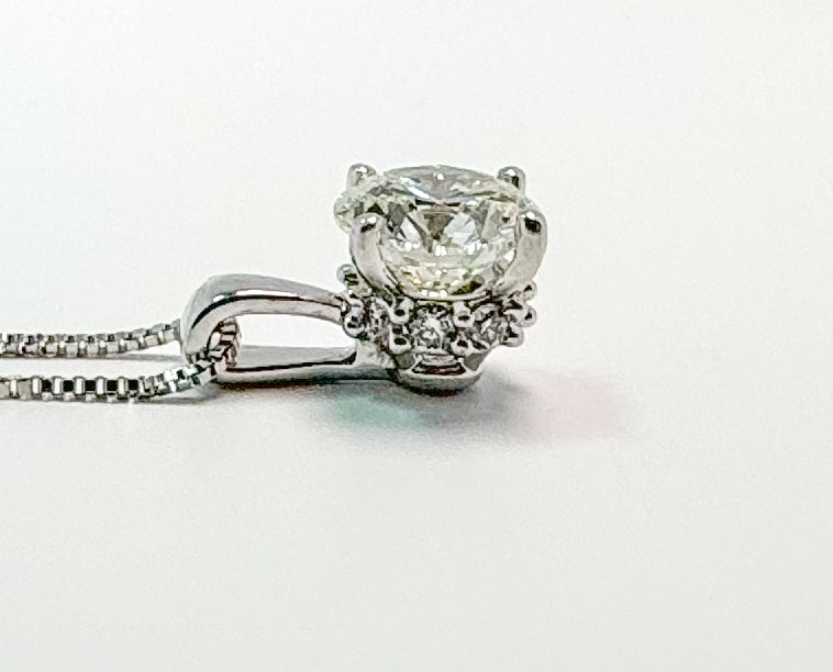 14k white gold, lab grown diamond solitaire pendatn with hidden halo 1.00 carat total weight