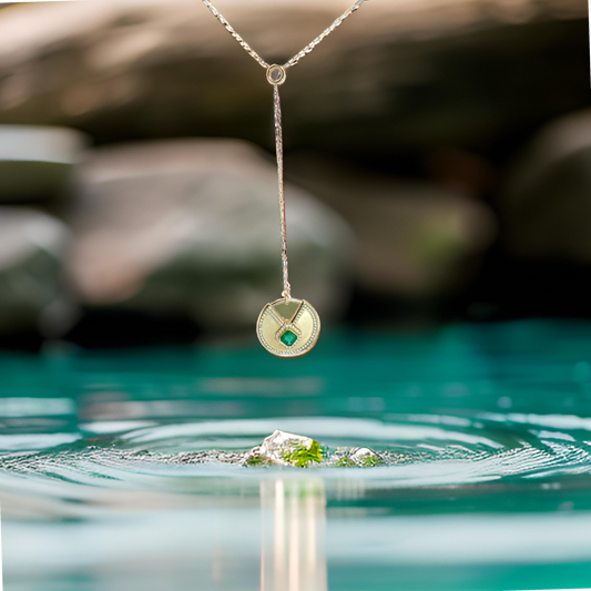 Custom "one of a kind"14k yellow gold natural emerald and diamond pendant.