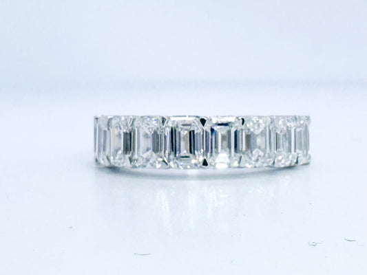 14K, white gold 3.50 carat total weight, emerald cut lab grown, diamond band