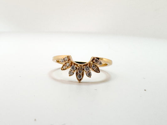 14K, Yellow gold, .16 carat total weight diamond curved band.