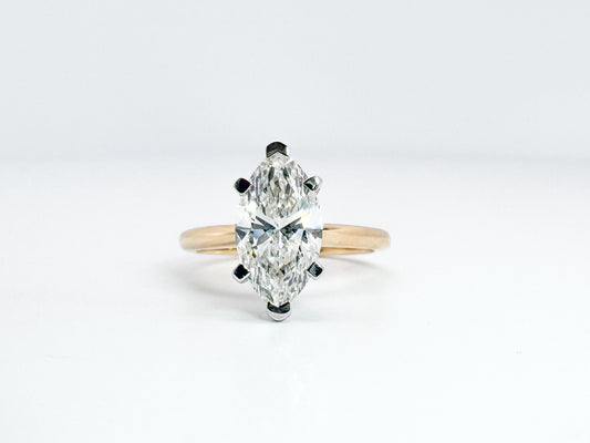 14K 2.04 marquise cut lab grown diamond solitaire VVS2 F