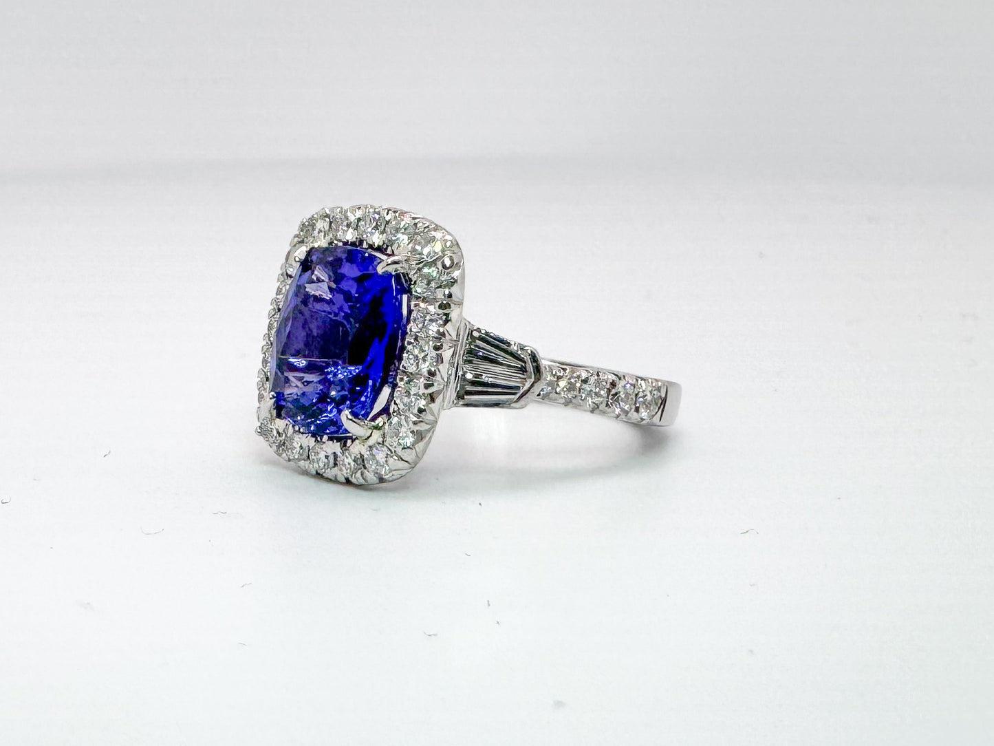 3.10 carat Natural Tanzanite set in Platinum with .84 carats of natural diamonds