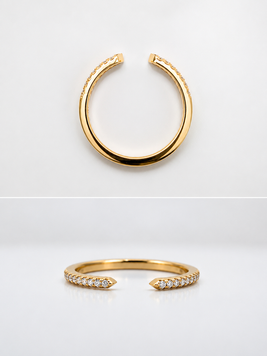 14k, Yellow gold, open concept diamond band..10 diamnd total weight.
