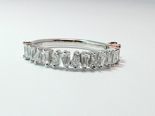 14K,white gold jagged, lab grown baguette diamond band. .78 carats VS2 G