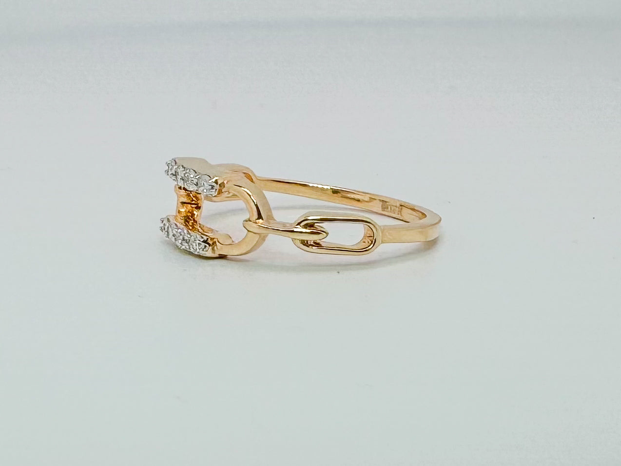 14k yellow gold open link ring with .10 carat of side diamonds