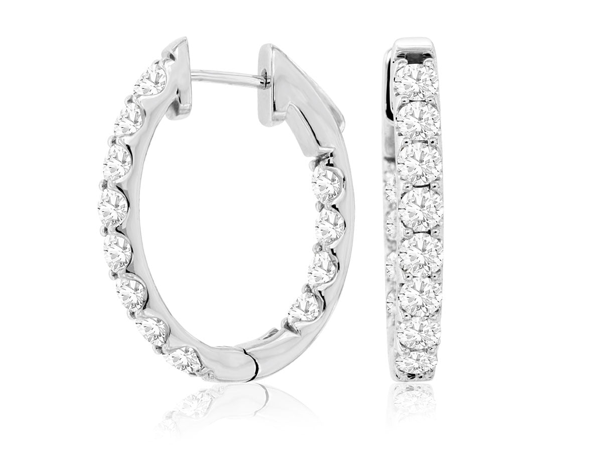 14k, White gold, 3.00 carat total weight, inside diamond earrings