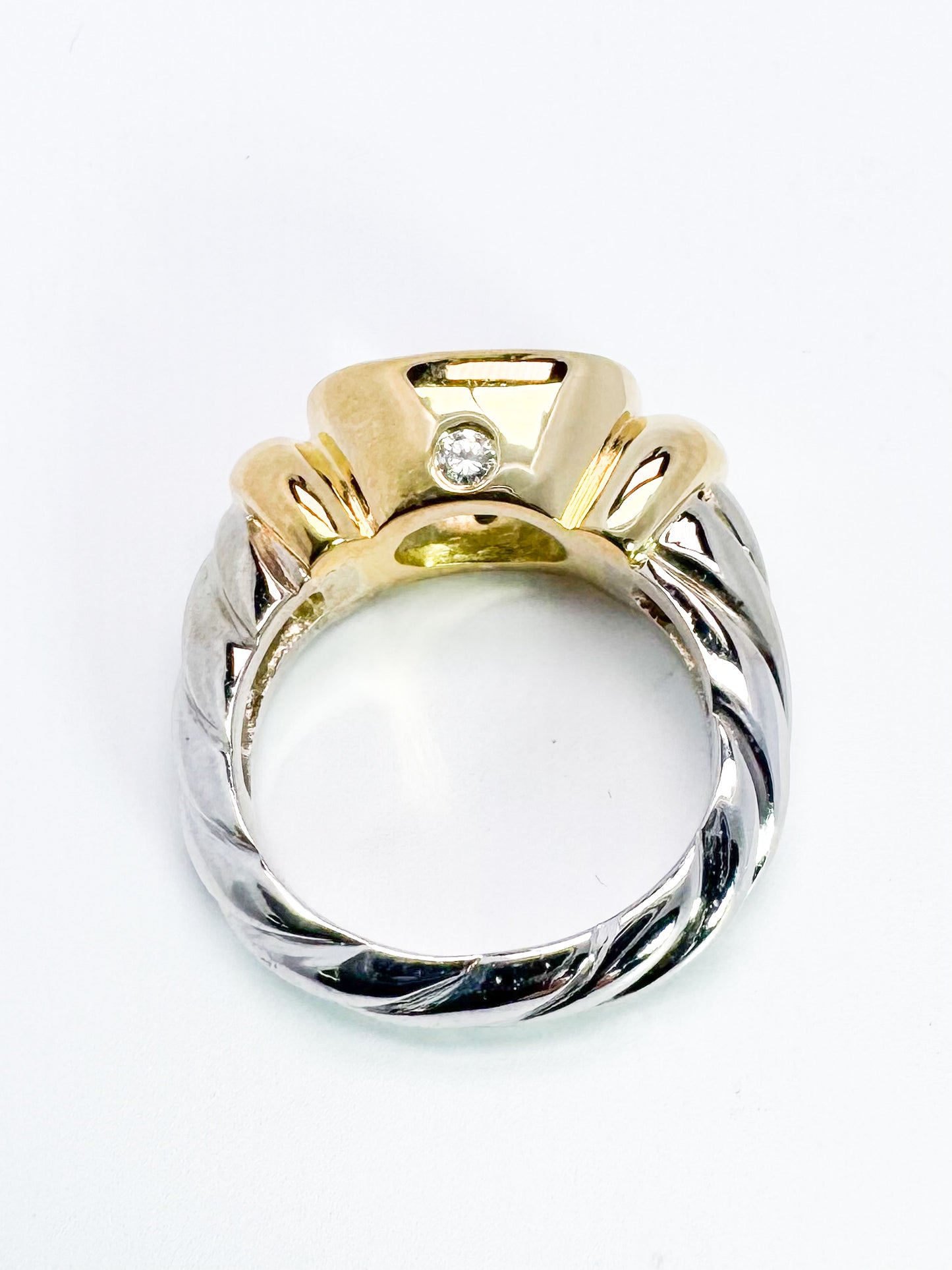 14K two tone, Aquamarine and diamond fashion ring