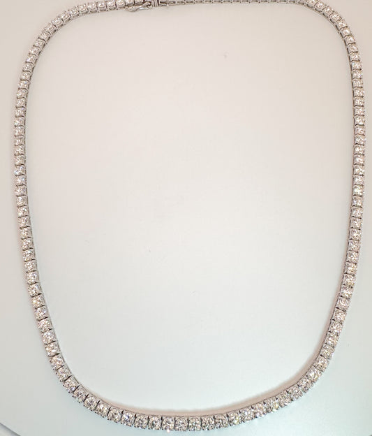 14k, white gold, 14.62 carat total weight lab grown diamond tennis necklace.