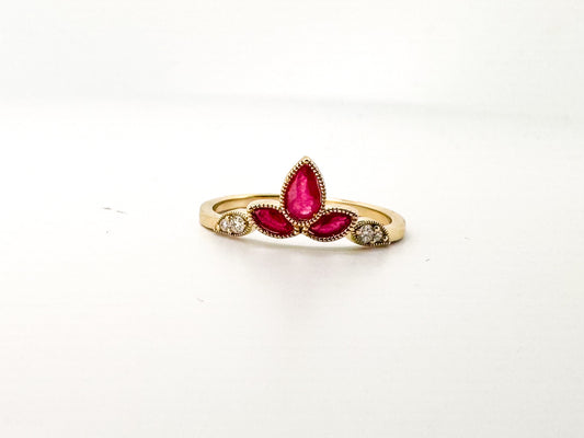 14KY .42 Natural ruby set with .06 carat natural diamond.