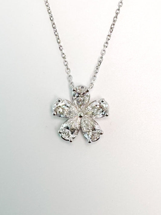 14k, White gold lab grown diamond flower pendant 1.65 carat total weight