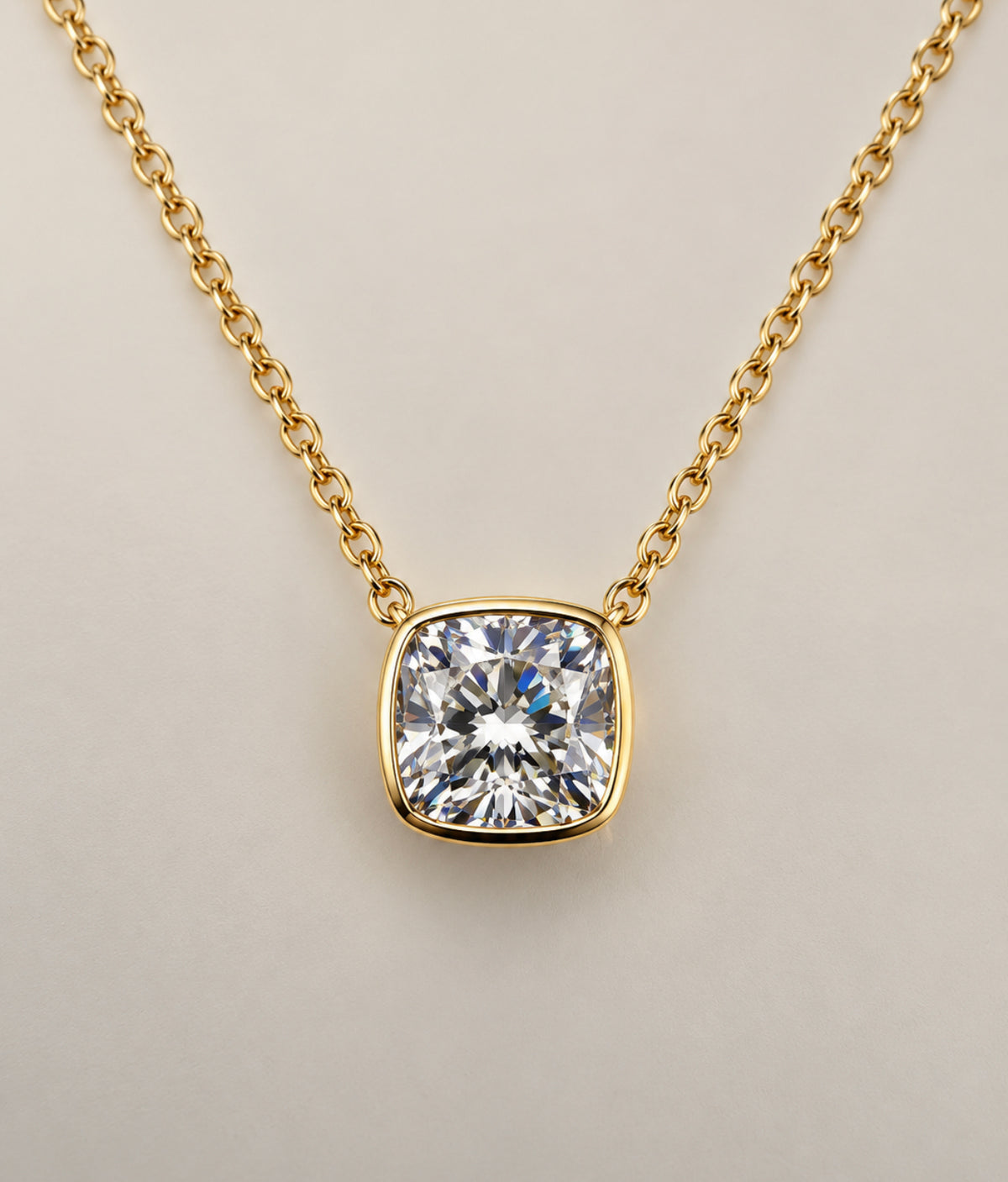 14K,yellow gold, bezel set pendant.