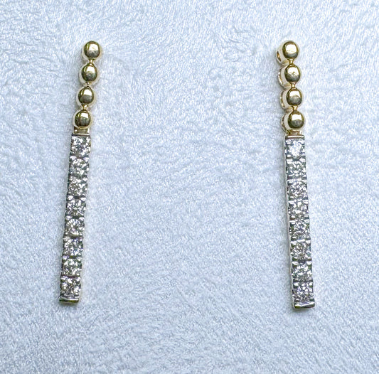 14k, Yellow gold, diamond drop earrings. .30 diamond total weight.