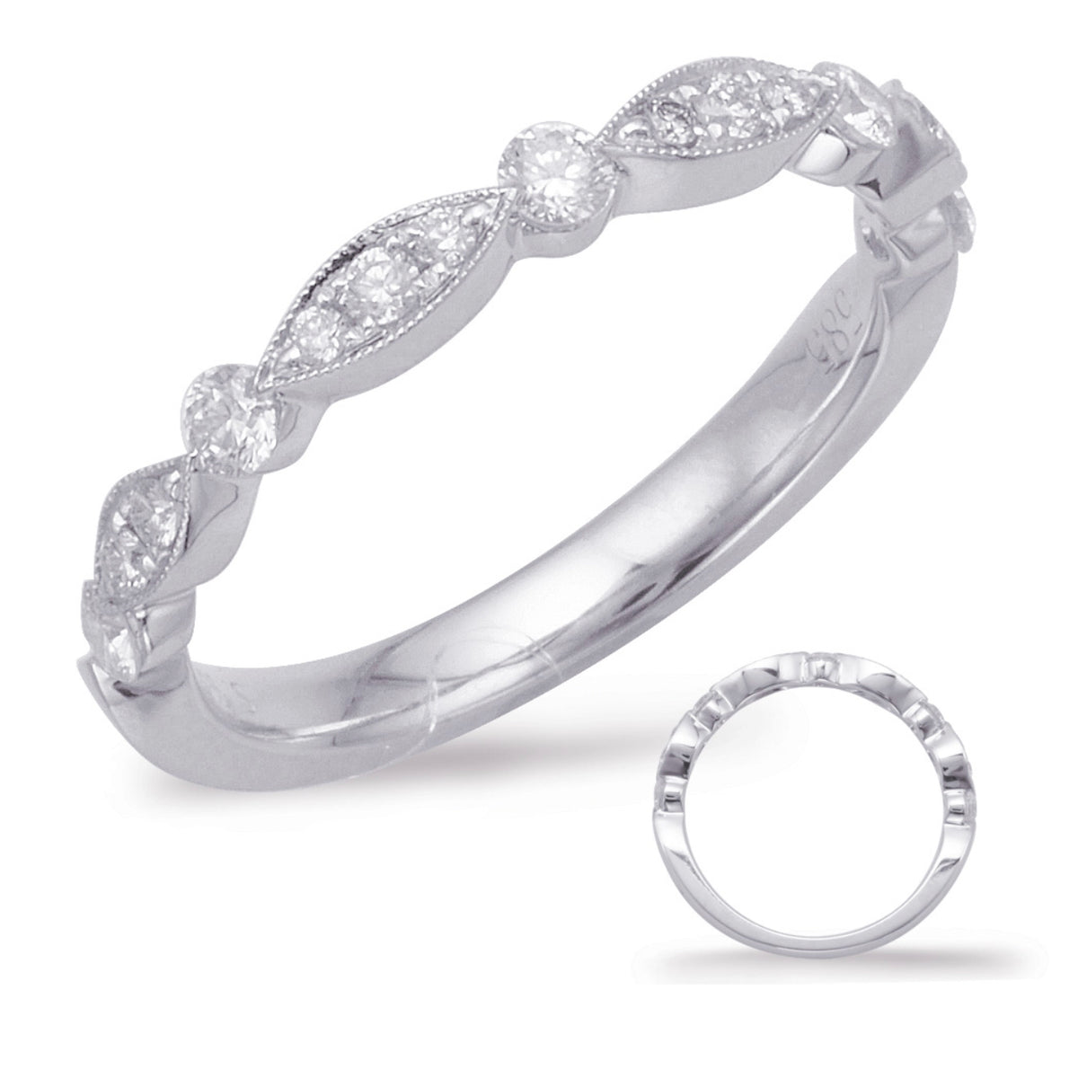 14K, White gole, .33 diamond total weight, scalloped, lab grown diamond  band