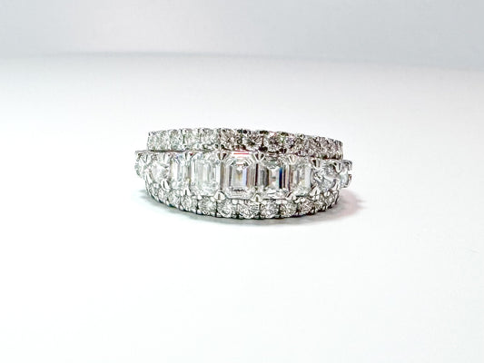 14K white gold 2.51 carat total weight, emerald cut and round brilliant lab grown diamond band SI/VS H-I