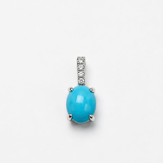 14k, white gold, turquoise and diamond pendant.