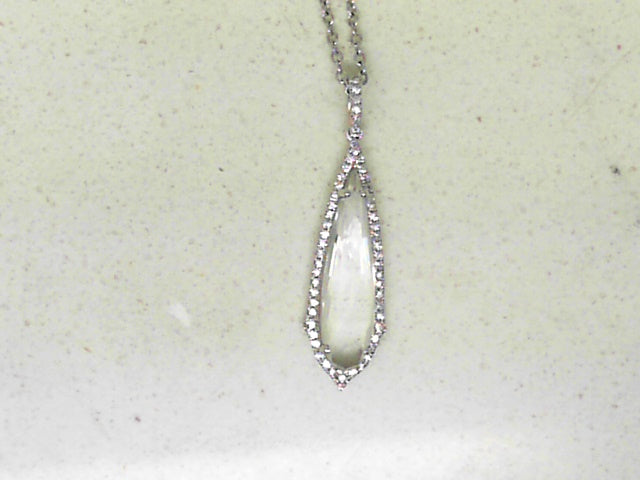 Diamond drop pendant with White Topaz center