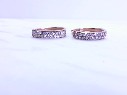 14k, yellow gold, double row, pave diamond hoop earrings .50 diamond total weight.