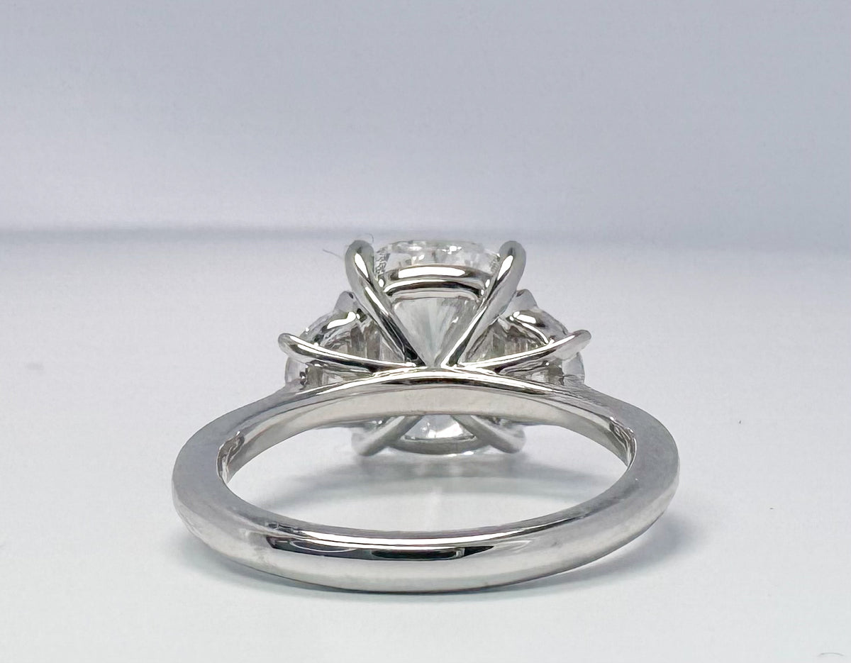 Lab grown diamond engagement ring  4.04 ct cushion center with Half moon side diamonds