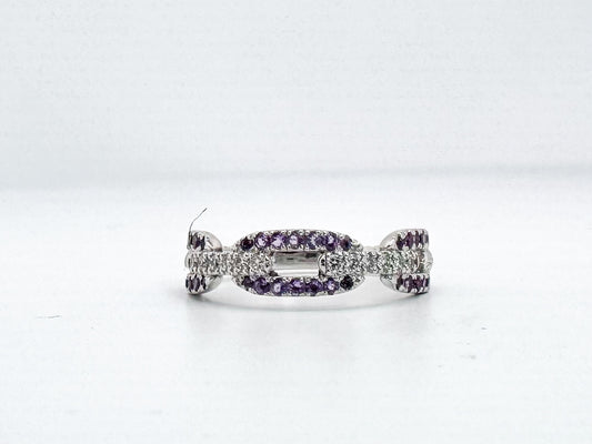 14K, white gold Amethyst and diamond chain ring.