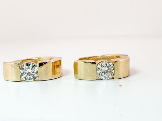 14k, Yellow gold .83 diamond total weight, squared off, diamond hoop.