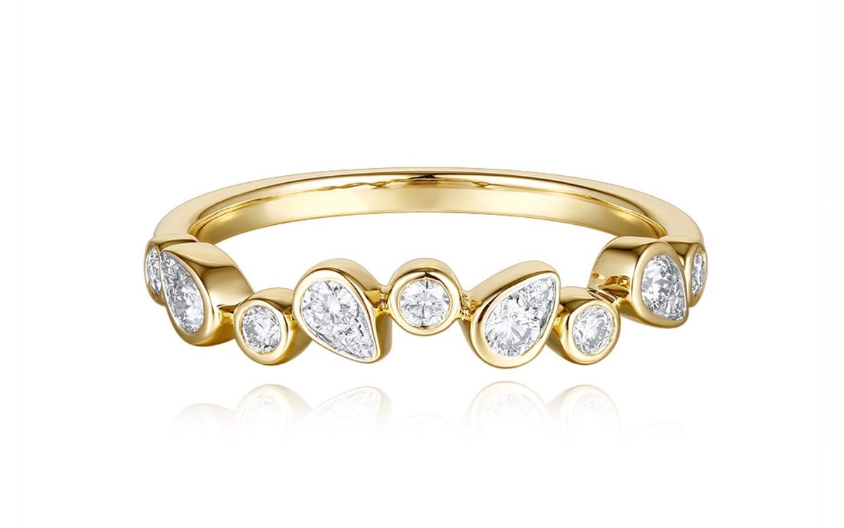 14k, Yellow gold, .34 diamond total weight, contour band.