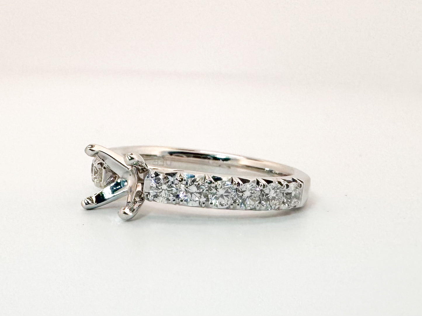 14k,White gold .80 carat total weight, cathedral semi mount.