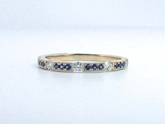 14k, yellow gold, sapphire and diamond band