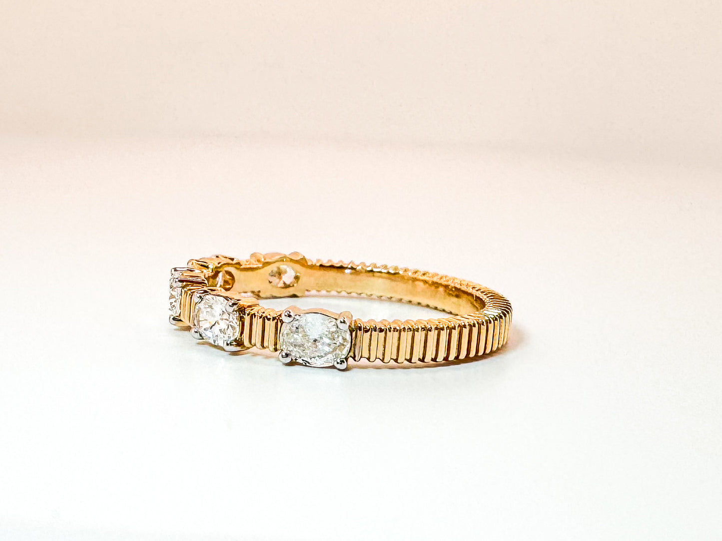 14K yellow gold, ribbed lab diamond band. .65 total weight.