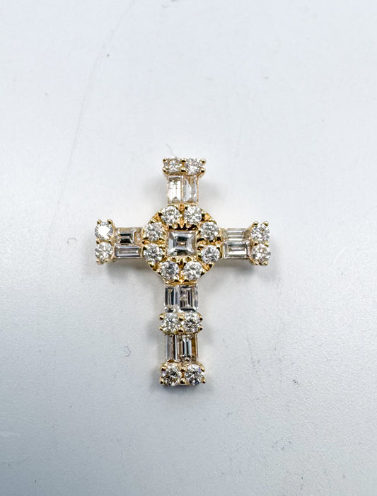 14k,yellow gold .54 carat natural diamond cross pendant .