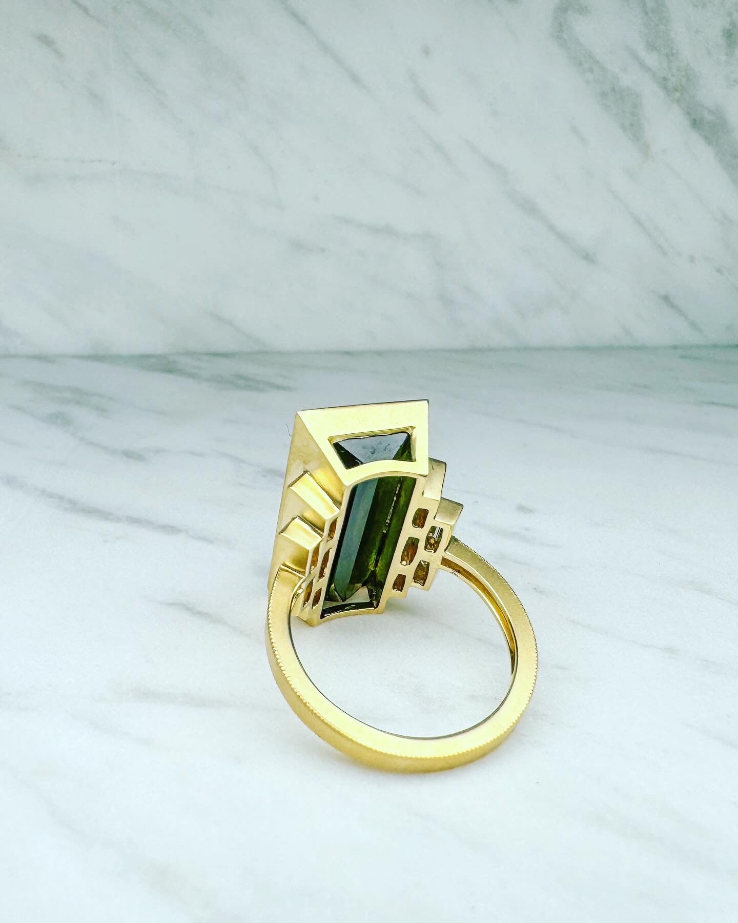 18k, Art Deco custom tourmaline and diamond fashion ring.