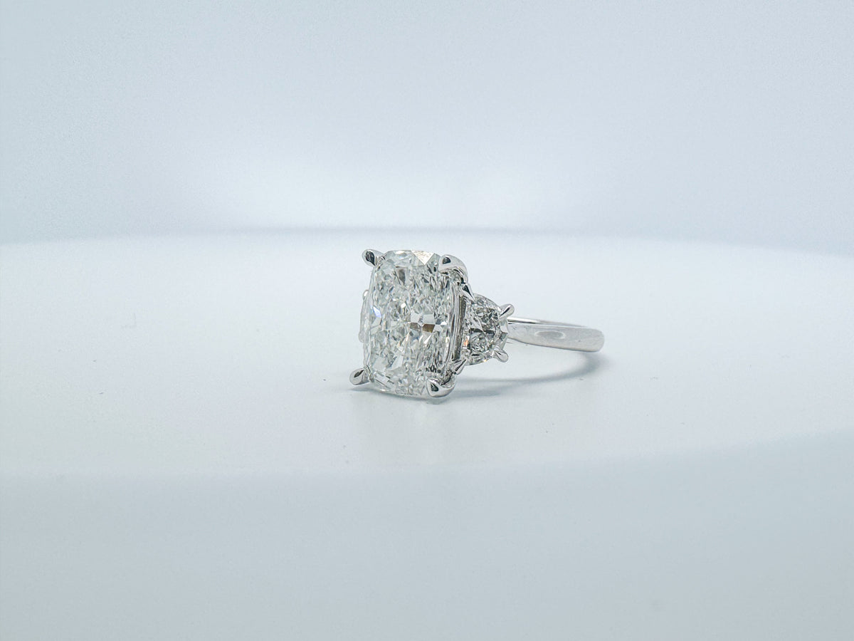 Lab grown diamond engagement ring  4.04 ct cushion center with Half moon side diamonds