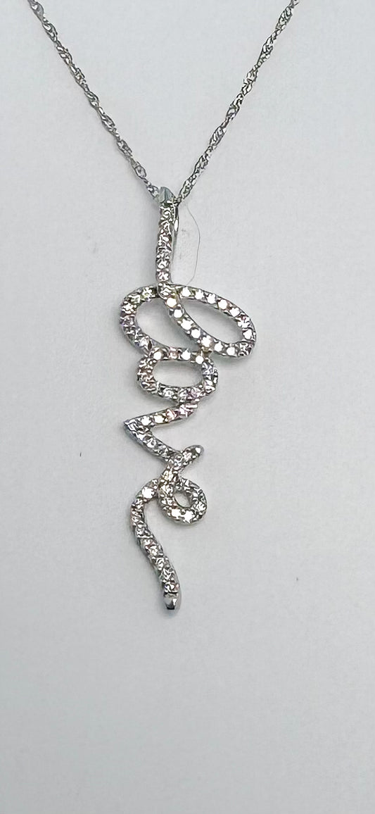 14K white gold diamond " Love" pendant