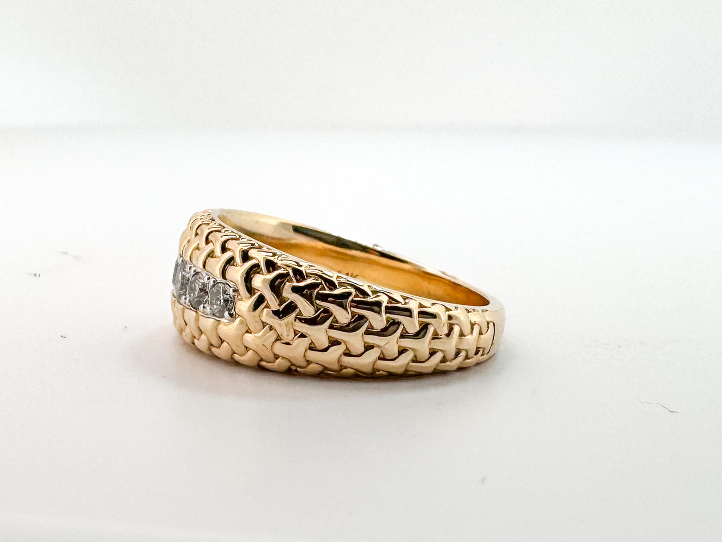 14k, yellow gold, braided, natural diamond fashion ring. .33 diamond total weight