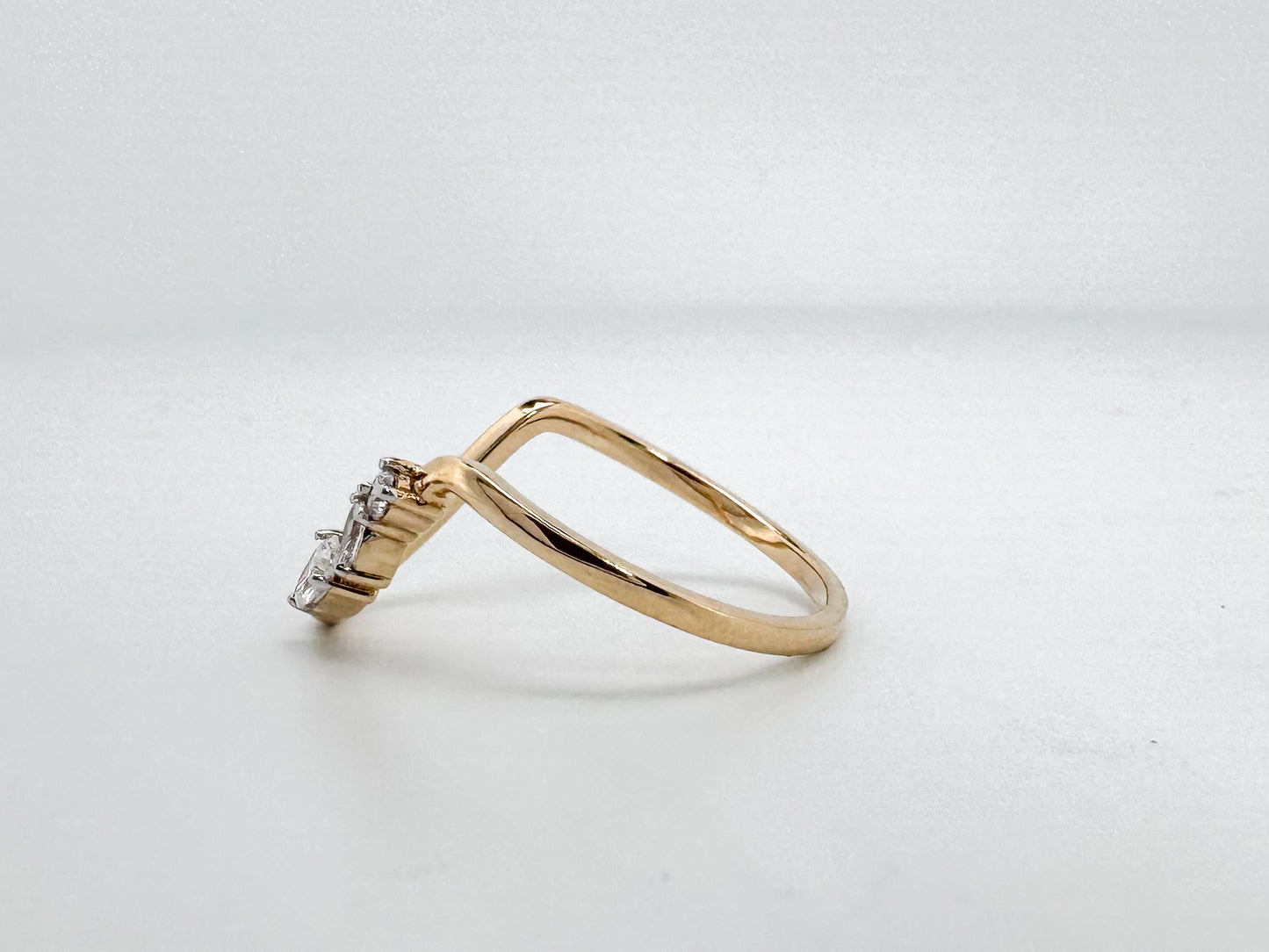 14K, yellow gold, modern, curved multi diamond fashion ring.