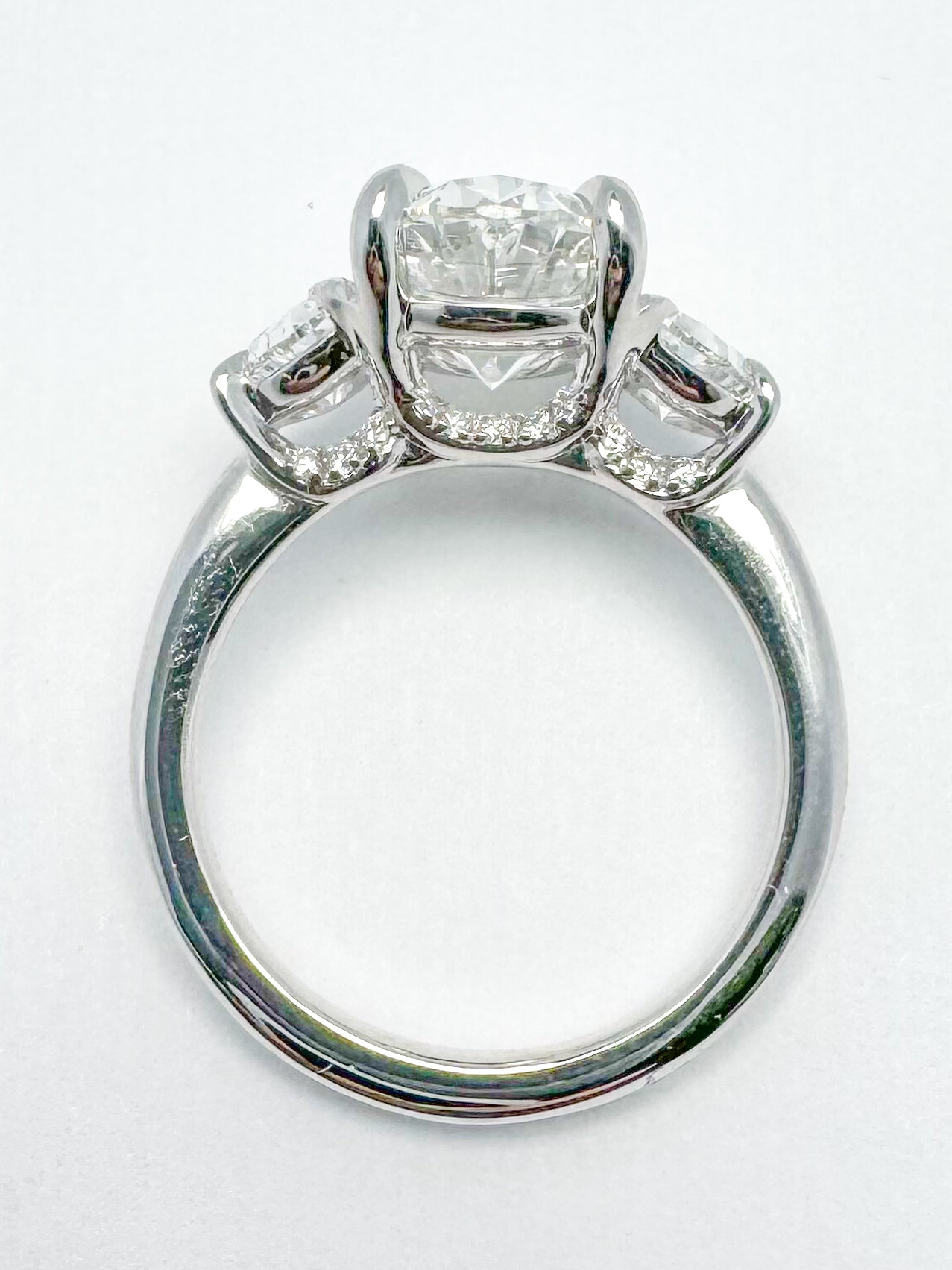 14k white gold, Lab grown Oval and half moon engagenemt ring 5.10 carat total weight