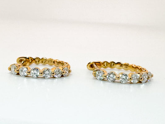 14K,Yellow gold, .38 diamnd total weight, huggie diamond hoop.