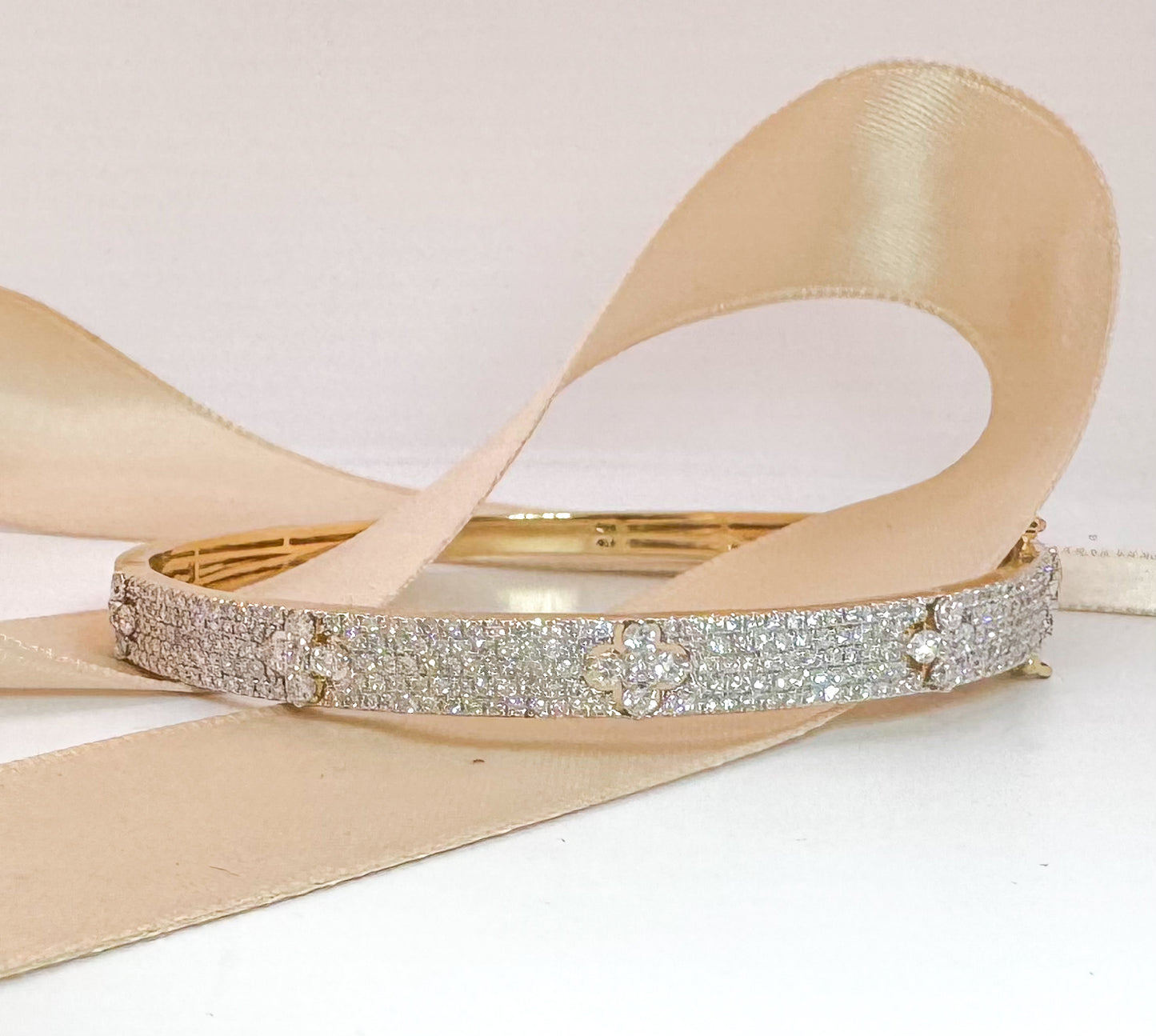 14ky 2.50 carat pave set Alhambra diamond bangle bracelet.