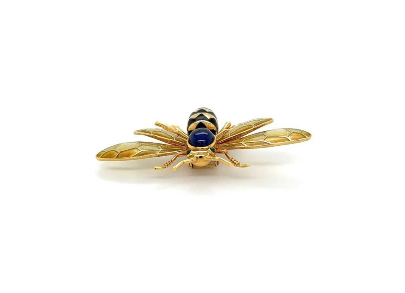 18k, Yellow gold CARTIER, Plique A Jour, Sapphire, Emerald and enamel brooch/Pin "One of a kind"