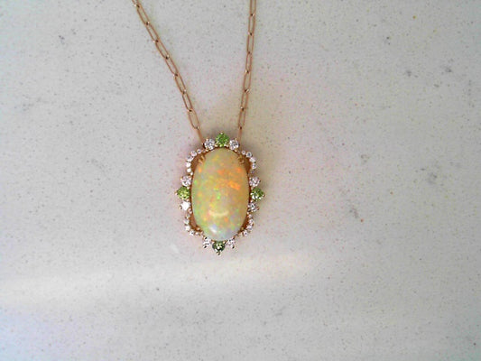 Custom Australian Opal with green and white diamond accents