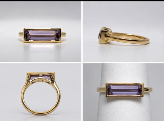 14K, Yellow gold, 1.90 carat amethyst fashion ring.