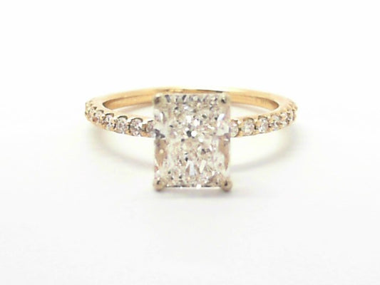 14k, Yellow gold, Natural diamond engagement ring. Center is 1.01 VS1 J Emerald cut natural diamond