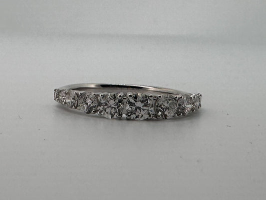 14K, white gold, taperd diamond wedding band. 1.00 carat total weight. Natural diamond