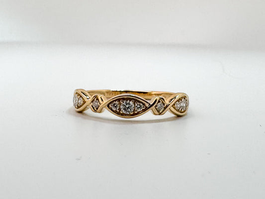 14k, Yellow gold .20 diamond total weight, wedding band/ stacker band