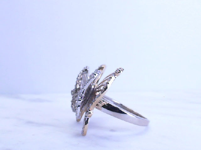 14k two tone, double butterfly diamond ring