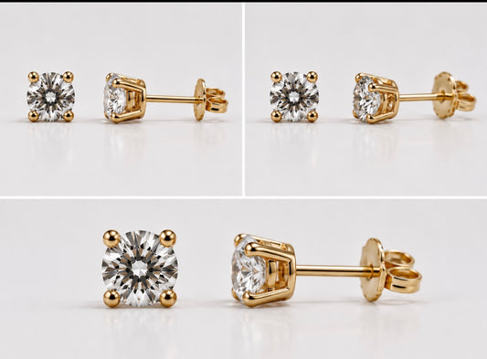 14K, yellow gold, 1.00 carat total weight, lab diamond stud earrings.