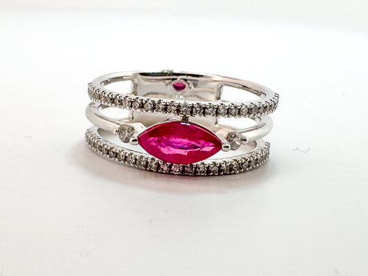 14kw, Ruby and diamond fashion ring.